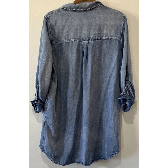 Velvet Heart Shirt Dress Women’s M Blue Chambray Tencel Roll Tab Sleeve Pockets - Picture 5 of 11
